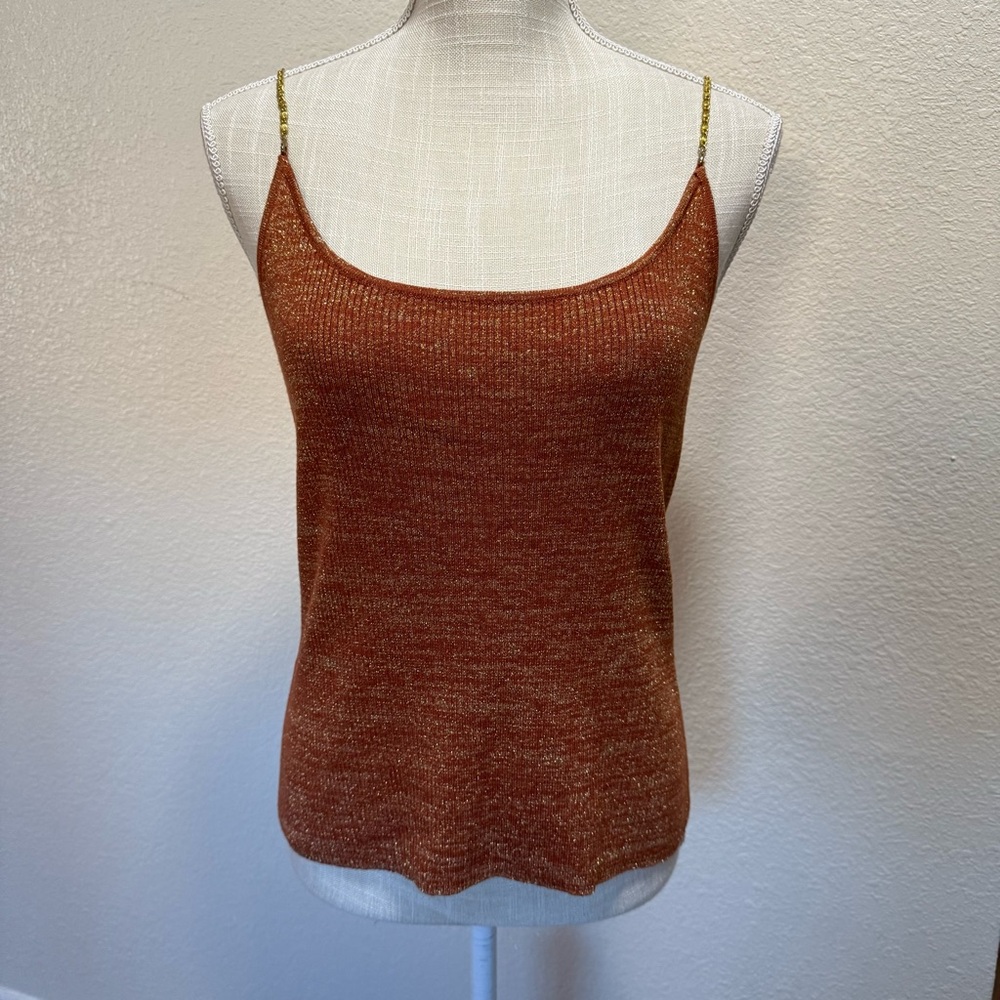 Cable & Gauge Elegant Burnt Orange Women's Top - Size Medium - Chain Shoulders
